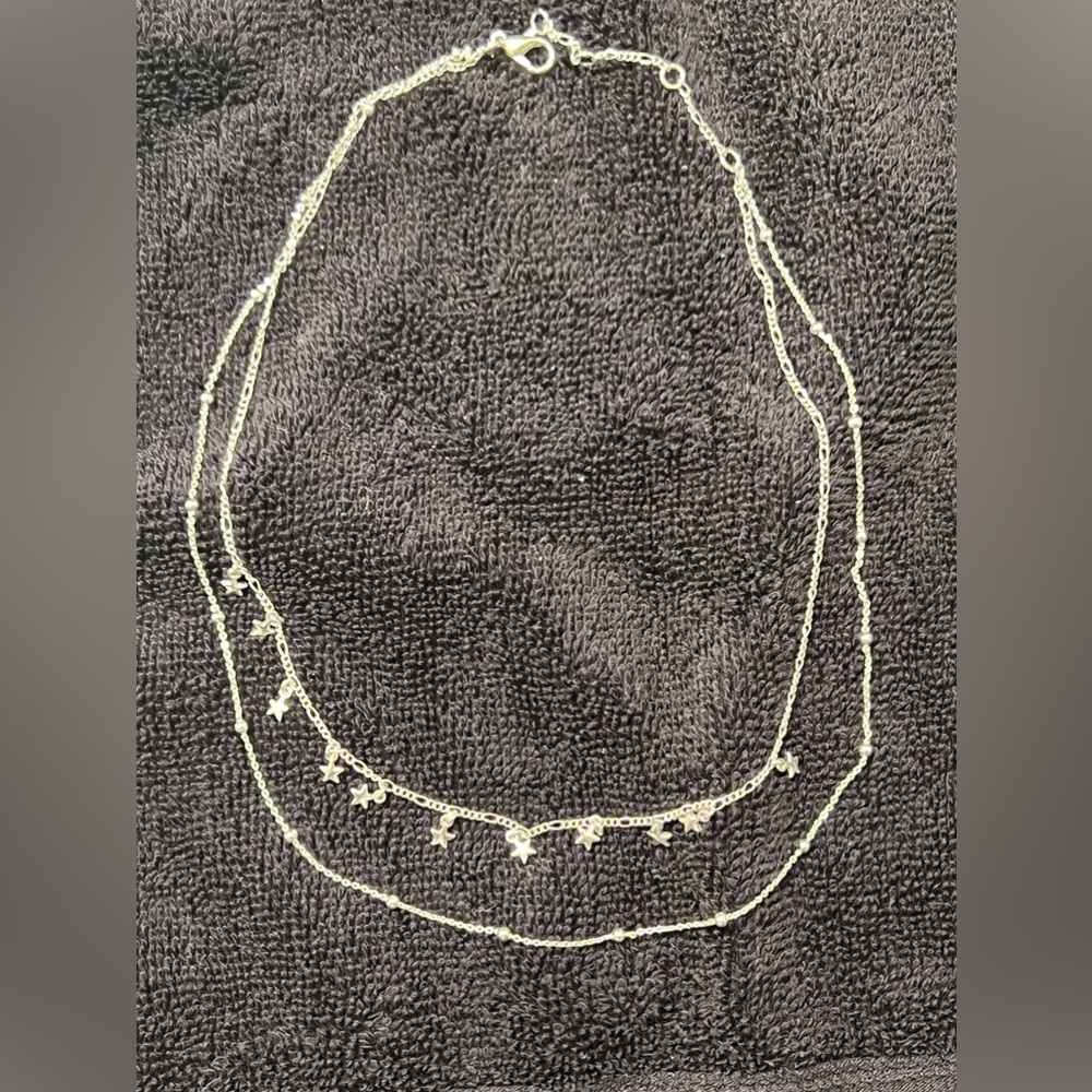 Silver mini stars layered necklace
